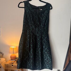 LOFT Dark Green Leopard Print Midi Dress